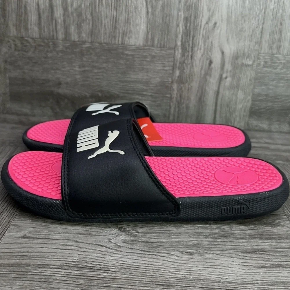 Puma Cool Cat Slides Kids Size 2 Black Pink New Sandals Athletic Slip On